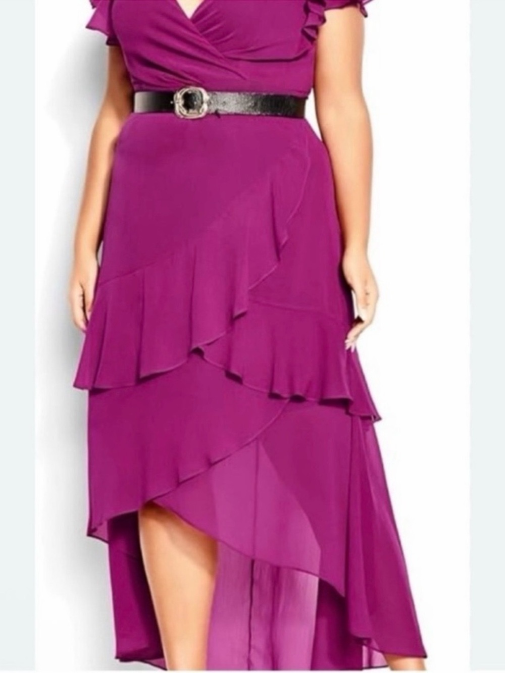 NWT City Chic Size Plus High Low Size XL Magenta Flirty Tiere Maxi Dress - Picture 2 of 11